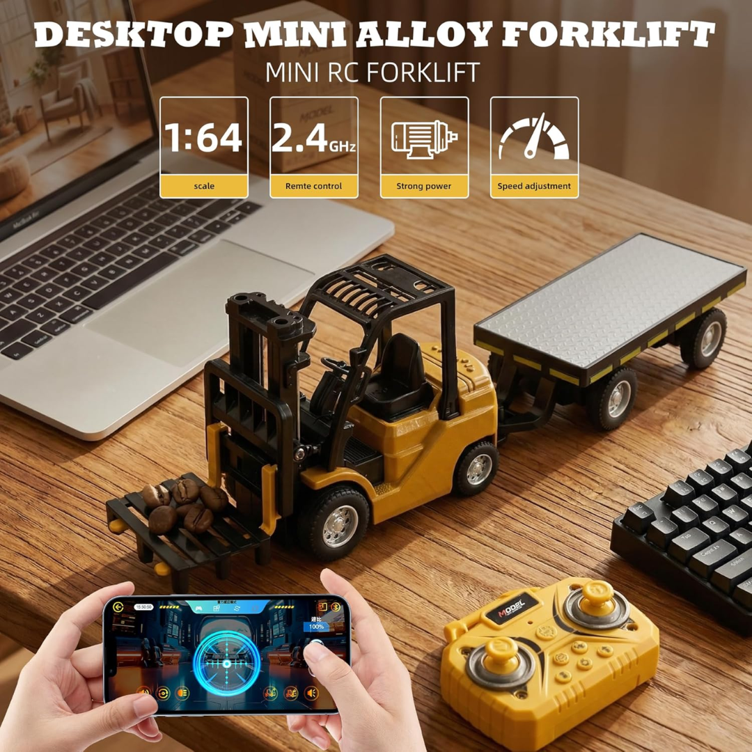 Mini Forklift RC with Trailer for Desktop